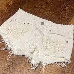 American Eagle Outfitters Cream Jean Shorts with Lace